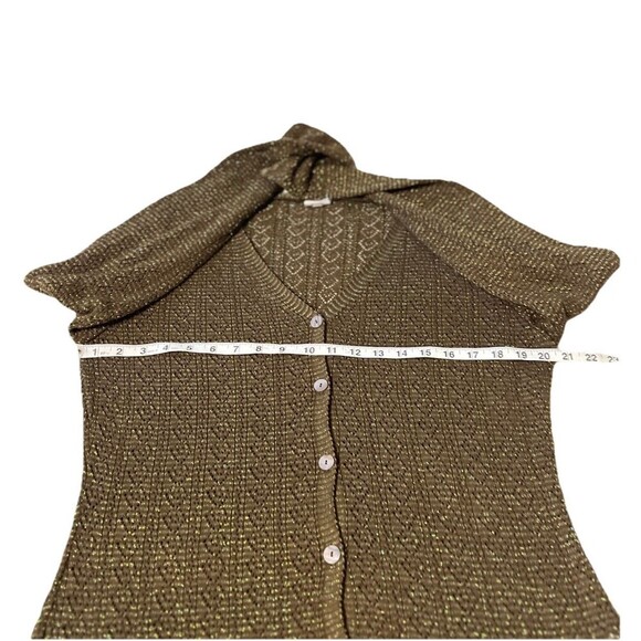 CP Shades Pointelle Knit Cardigan Brown Lurex Metallic Threading Cotton Women M - Picture 8 of 11